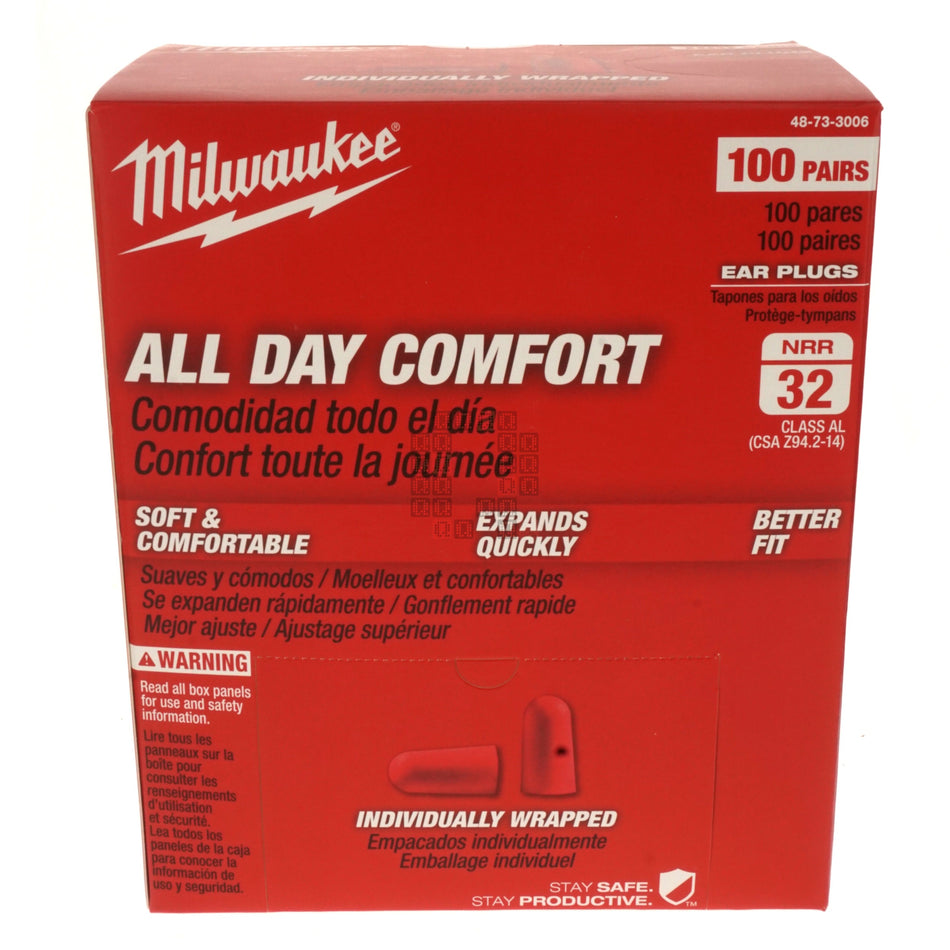 Milwaukee Tool 48-73-3006 All Day Comfort Ear Plugs, 100-Pairs, Red