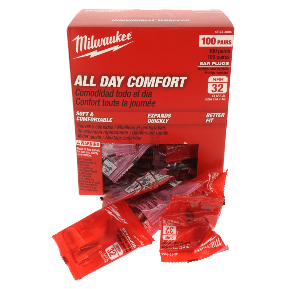 Milwaukee Tool 48-73-3006 All Day Comfort Ear Plugs, 100-Pairs, Red