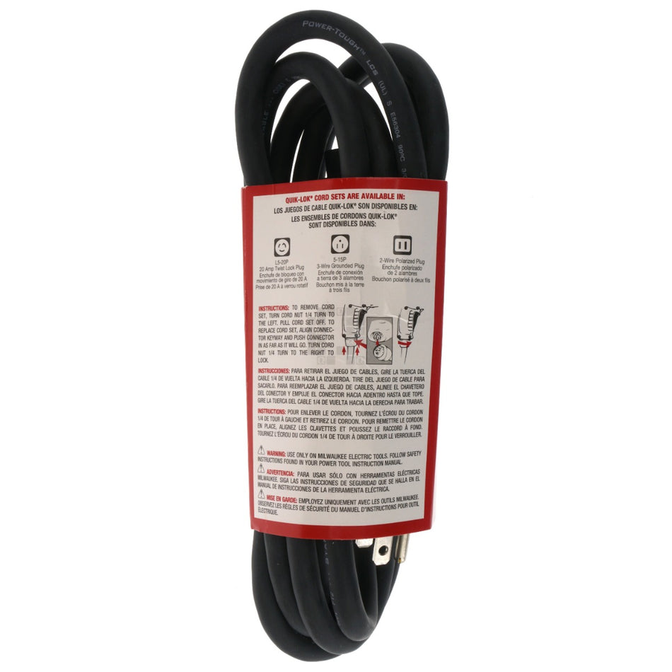 Milwaukee Tool 48-76-4008 8' Quik-Lok Cord Set, 18ga 125VAC 10 Amps Type S