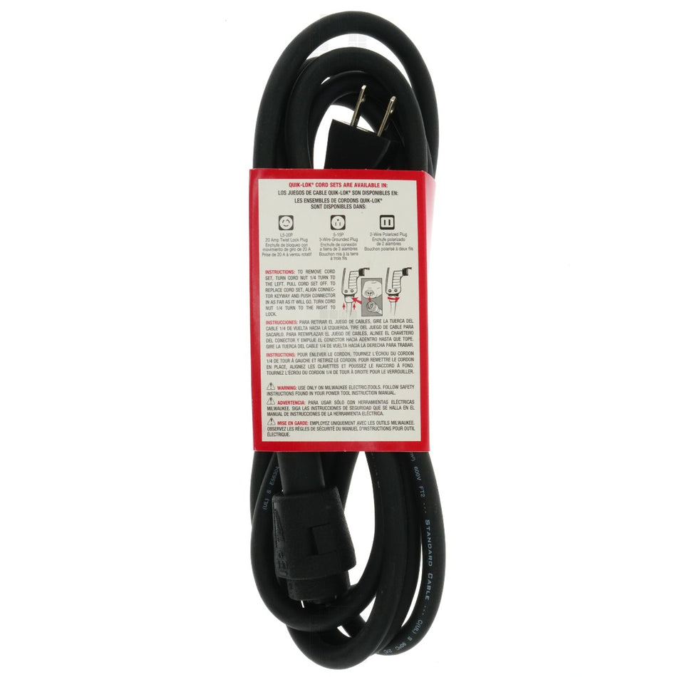 Milwaukee 48-76-5010 10' QUIC-LOK Cord Set, 16ga 125 VAC 13 Amps Type S