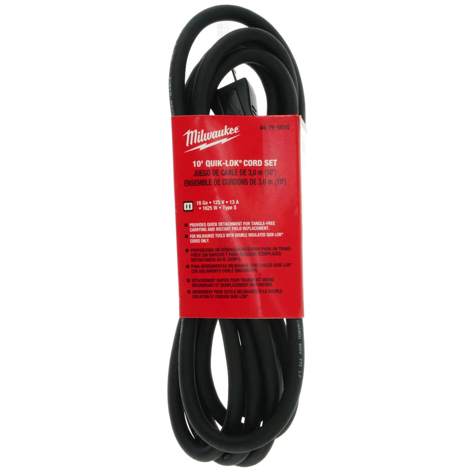 Milwaukee 48-76-5010 10' QUIC-LOK Cord Set, 16ga 125 VAC 13 Amps Type S