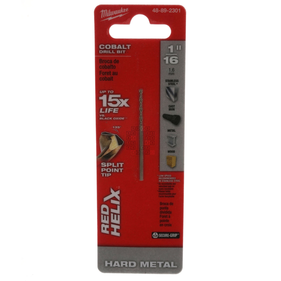 Milwaukee Tool 48-89-2301 RED HELIX Hard Metal Cobalt Drill Bit, 1/16", 135Â° Split Point