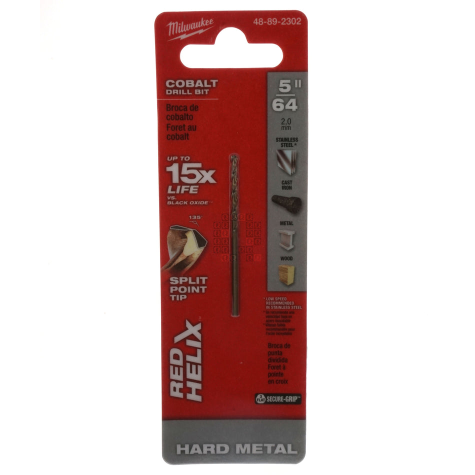 Milwaukee 48-89-2302 RED HELIX Hard Metal Cobalt Drill Bit, 5/64", 135° Split Point
