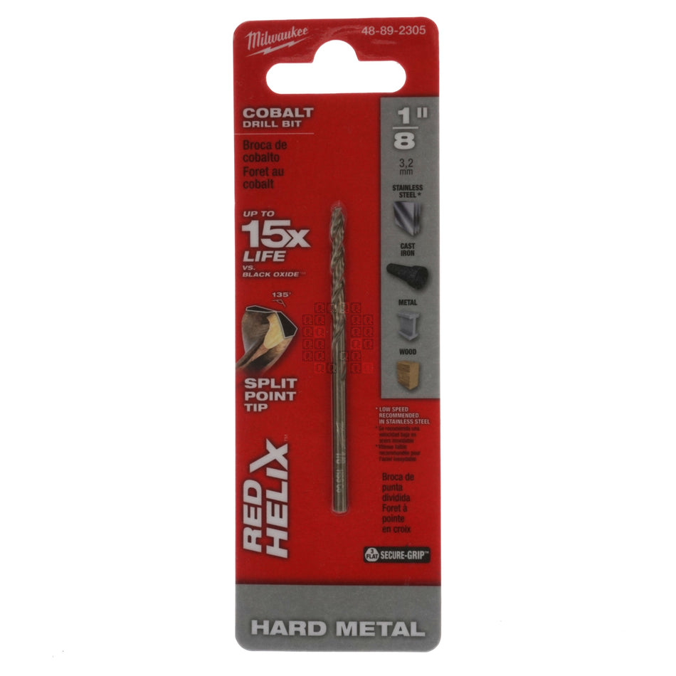 Milwaukee Tool 48-89-2305 RED HELIX Hard Metal Cobalt Drill Bit, 1/8", 135° Split Point