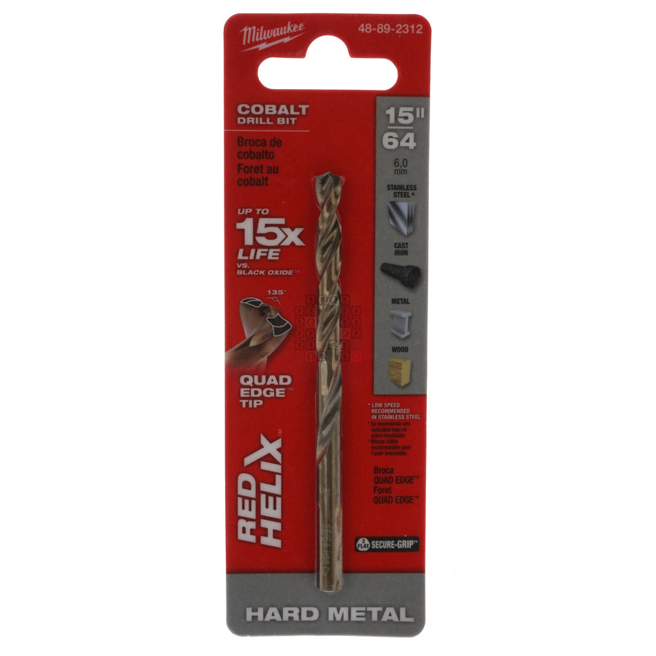 Milwaukee 48-89-2312 RED HELIX Hard Metal Cobalt Drill Bit, 15/64", 135° Split Point