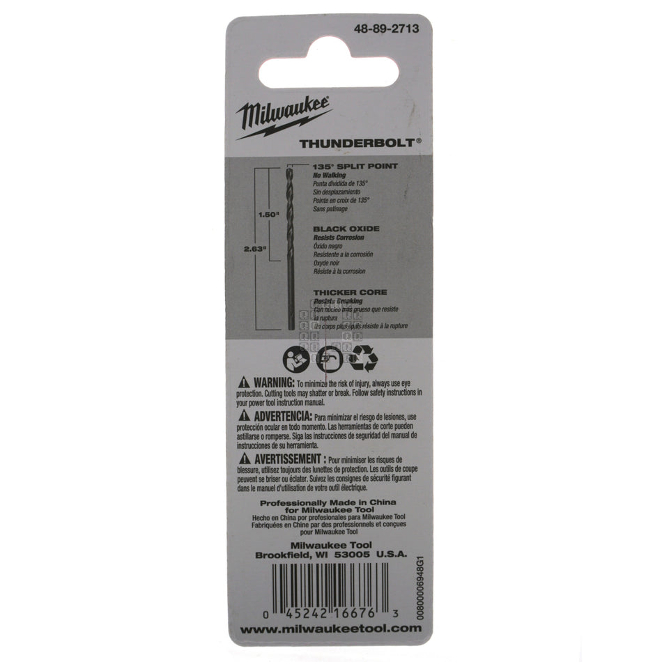 Milwaukee 48-89-2713 THUNDERBOLT Black Oxide Drill Bit, 7/64", 135° Split Point, 2-Pack
