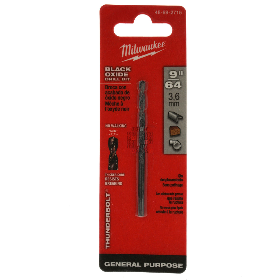 Milwaukee 48-89-2715 THUNDERBOLT Black Oxide Drill Bit, 9/64" Diameter, 135° Split Point