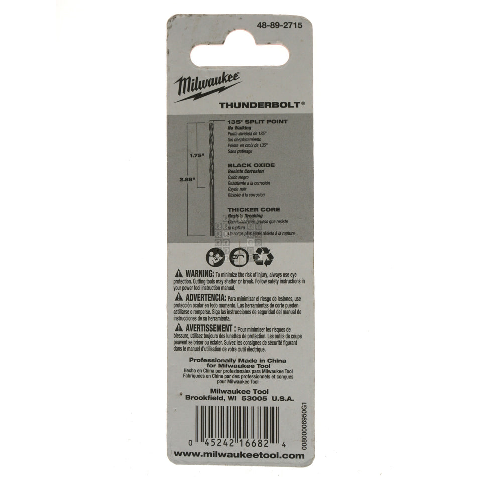 Milwaukee 48-89-2715 THUNDERBOLT Black Oxide Drill Bit, 9/64" Diameter, 135° Split Point