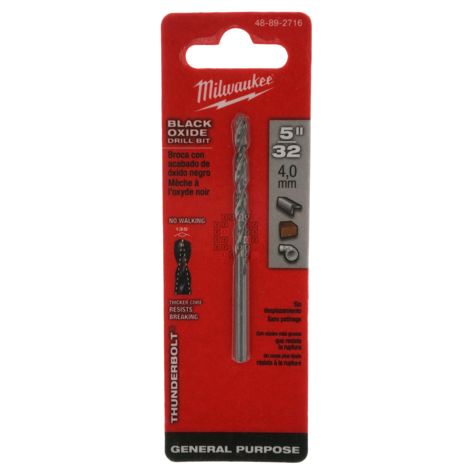 Milwaukee Tool 48-89-2716 THUNDERBOLT Black Oxide Drill Bit, 5/32" 135° Split Point