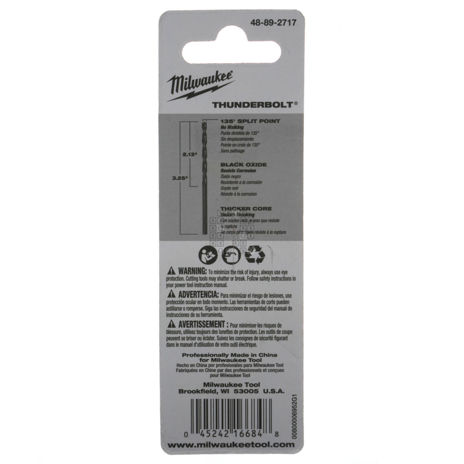 Milwaukee Tool 48-89-2717 THUNDERBOLT Black Oxide Drill Bit, 11/64", 135° Split Point