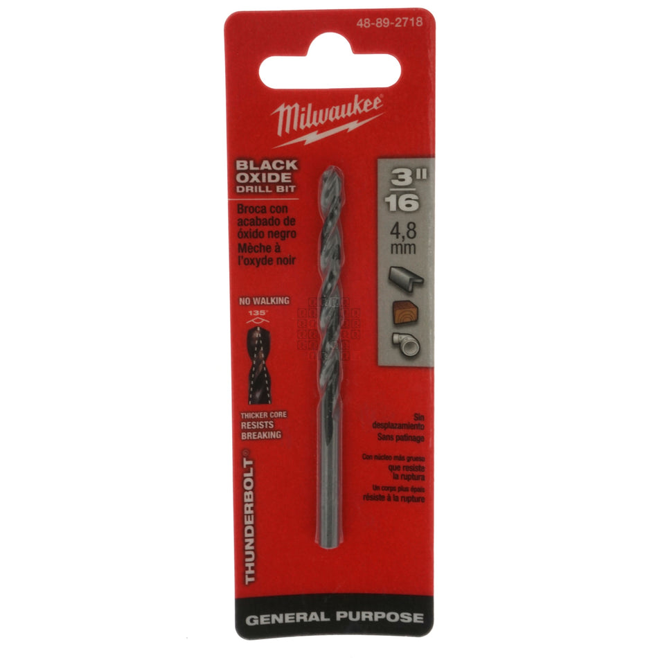 Milwaukee 48-89-2718 THUNDERBOLT Black Oxide Drill Bit, 3/16", 135° Split Point