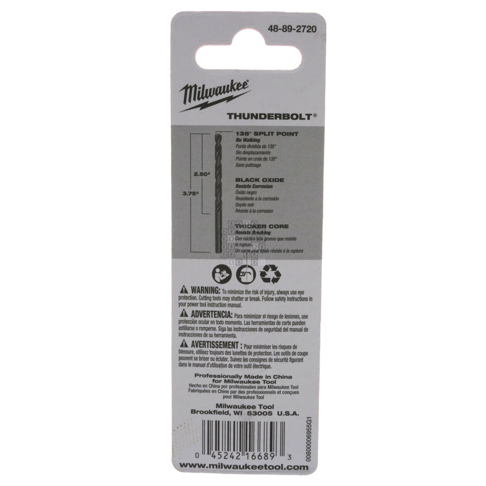 Milwaukee Tool 48-89-2720 THUNDERBOLT Black Oxide Drill Bit, 7/32", 135° Split Point