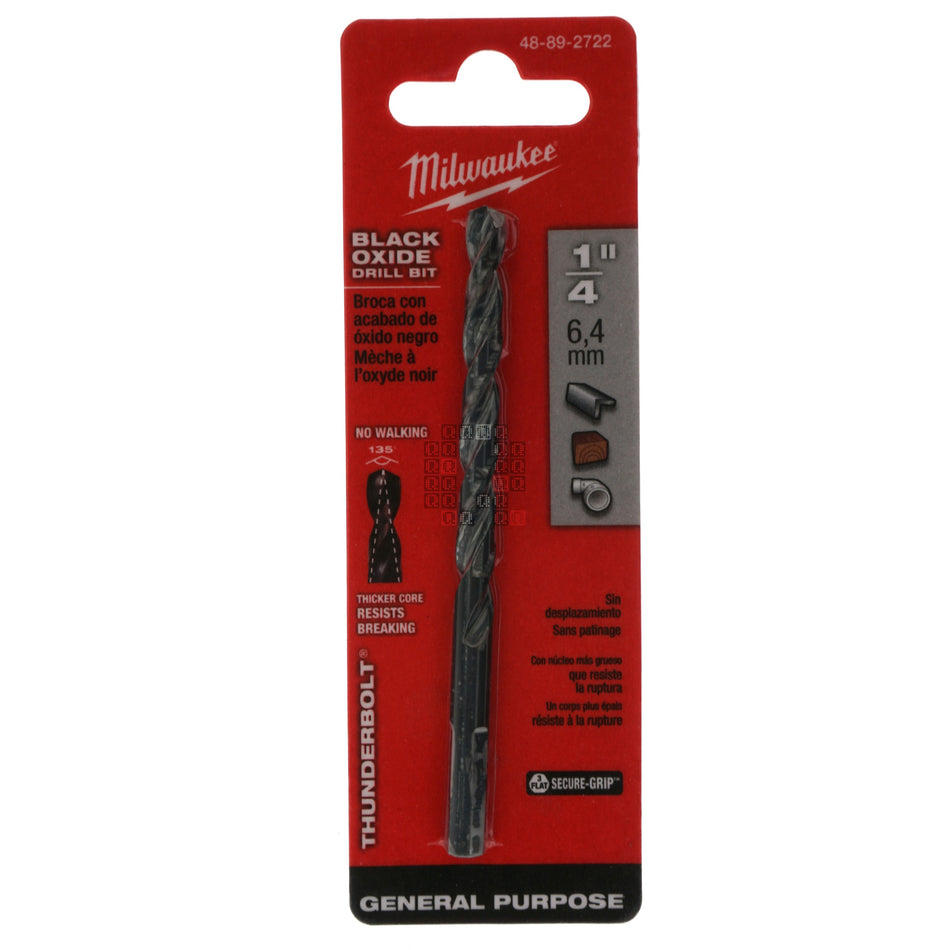 Milwaukee 48-89-2722 1/4" THUNDERBOLT Black Oxide Drill Bit, 135° Split Point