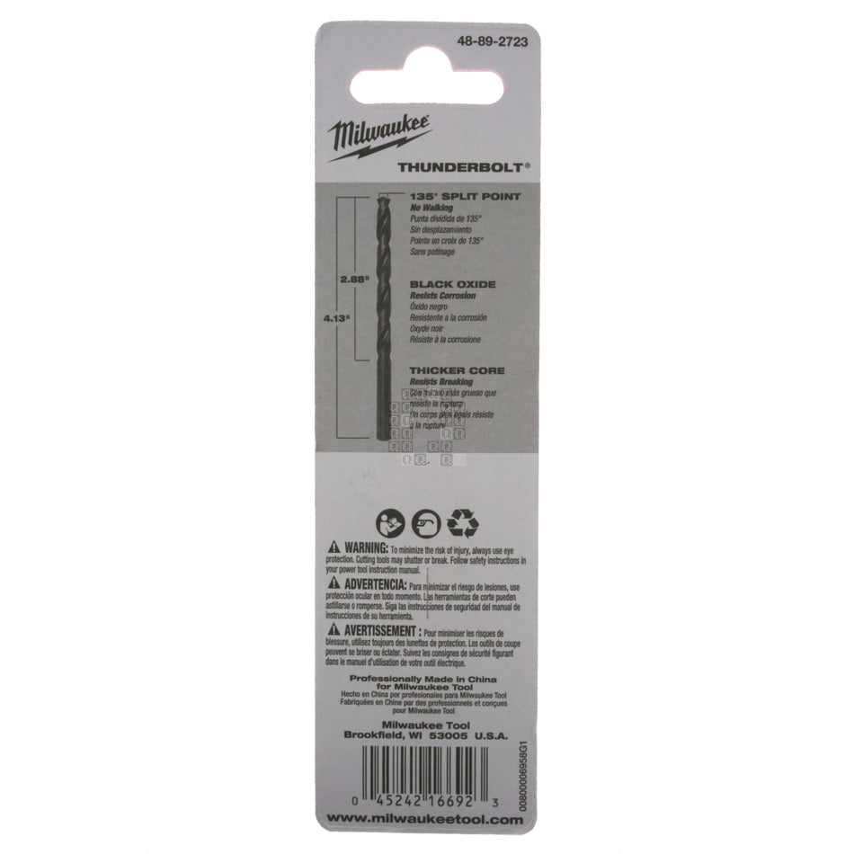 Milwaukee Tool 48-89-2723 THUNDERBOLT Black Oxide Drill Bit, 17/64", 135° Split Point