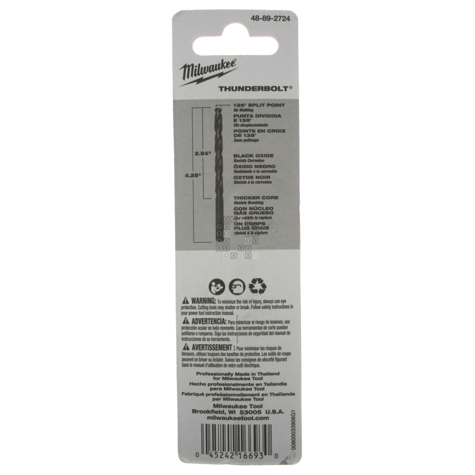 Milwaukee Tool 48-89-2724 THUNDERBOLT Black Oxide Drill Bit, 9/32" 135Â° Split Point