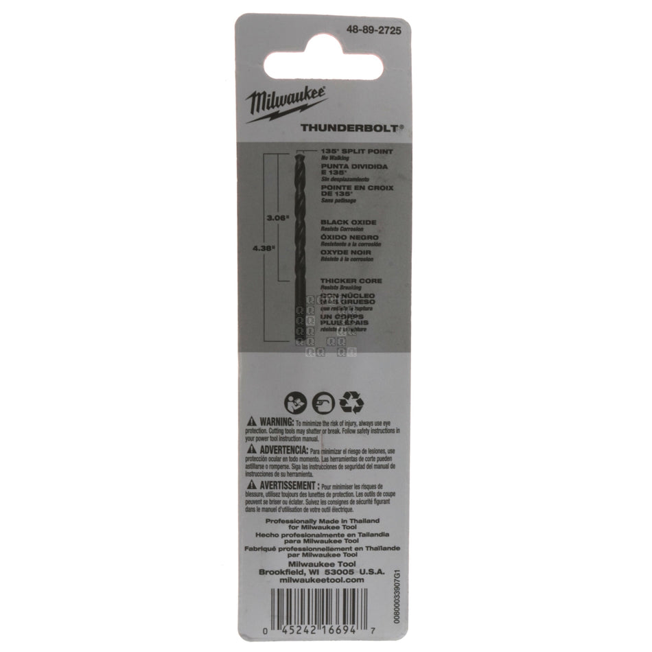 Milwaukee 48-89-2725 THUNDERBOLT Black Oxide Drill Bit, 19/64" 135° Split Point