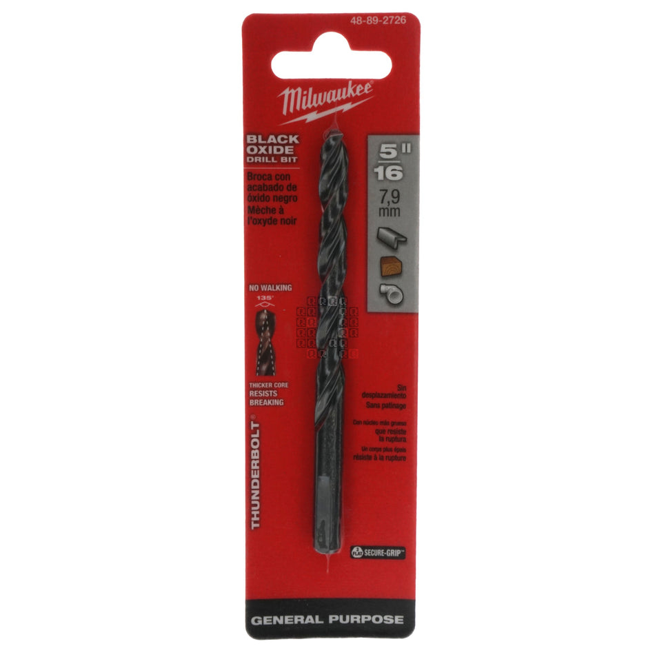 Milwaukee Tool 48-89-2726 THUNDERBOLT Black Oxide Drill Bit, 5/16" 135° Split Point