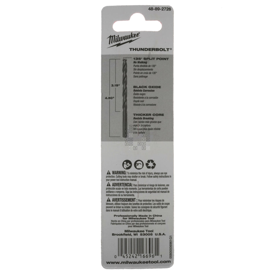 Milwaukee Tool 48-89-2726 THUNDERBOLT Black Oxide Drill Bit, 5/16" 135° Split Point