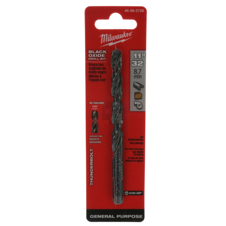 Milwaukee Tool 48-89-2728 THUNDERBOLT Black Oxide Drill Bit, 11/32", 135° Split Point