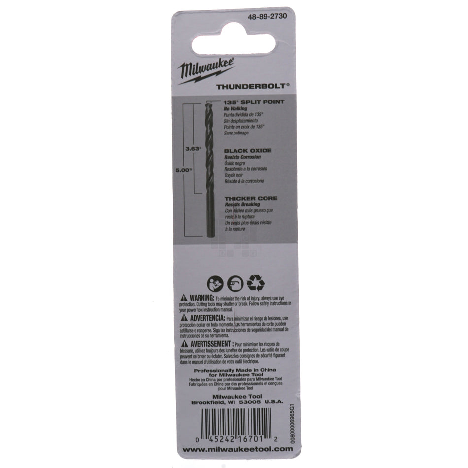 Milwaukee Tool 48-89-2730 Thunderbolt Black Oxide Drill Bit, 3/8" Diameter