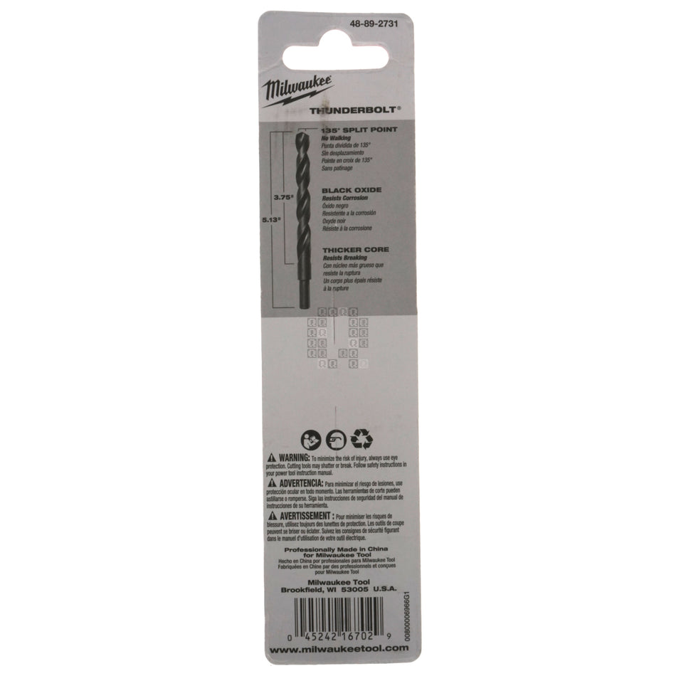 Milwaukee Tool 48-89-2731 THUNDERBOLT Black Oxide Drill Bit, 25/64" 135° Split Point