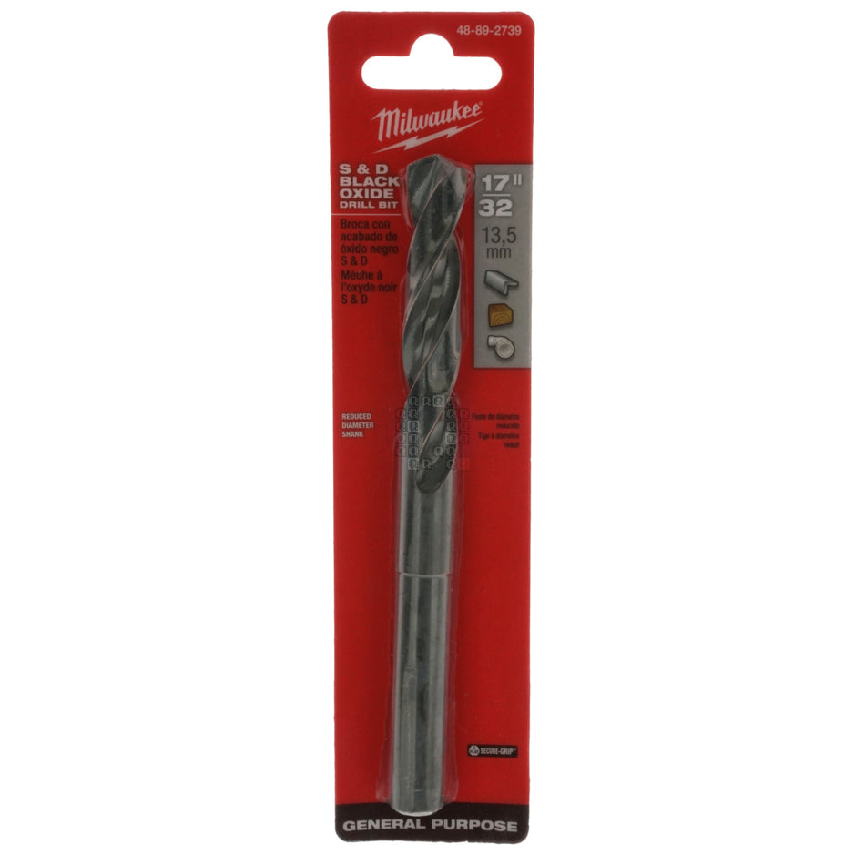 Milwaukee Tool 48-89-2739 THUNDERBOLT Black Oxide Drill Bit, 17/32", 135° Split Point, 1/2" Reduced Shank