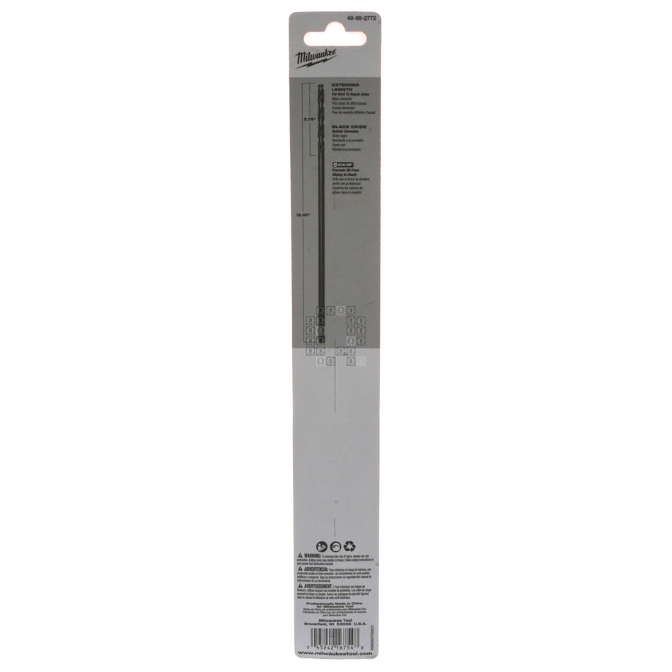 Milwaukee Tool 48-89-2772 1/4" x 12" Aircraft Length Black Oxide Drill Bit