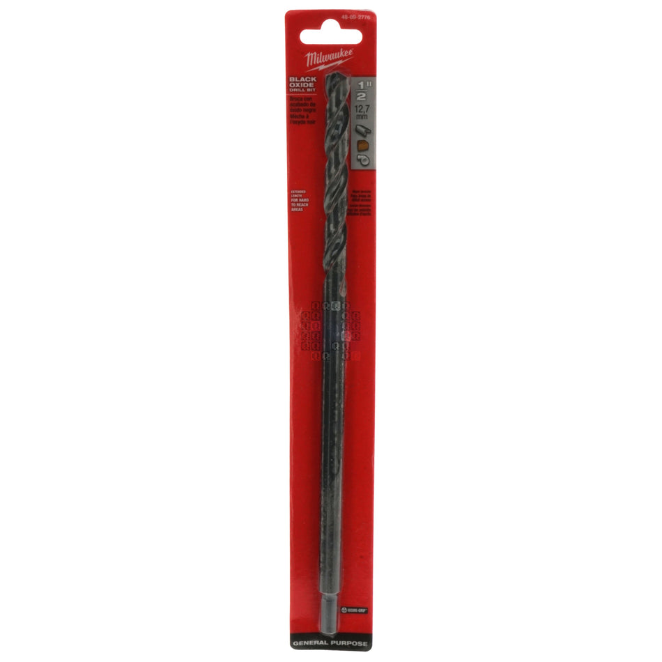 Milwaukee Tool 48-89-2776 1/2" x 12" Aircraft Length Black Oxide Drill Bit, 135Â° Split Point
