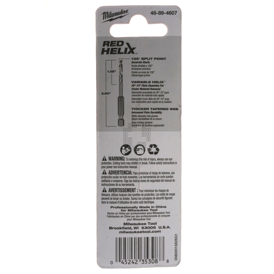 Milwaukee Tool 48-89-4607 SHOCKWAVE RED HELIX Titanium Drill Bit, 5/32" Diameter