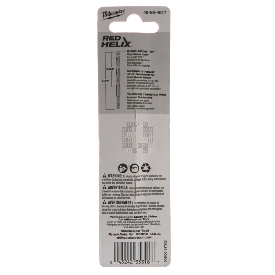 Milwaukee Tool 48-89-4617 SHOCKWAVE RED HELIX Impact Titanium Drill Bit, 5/16" Diameter