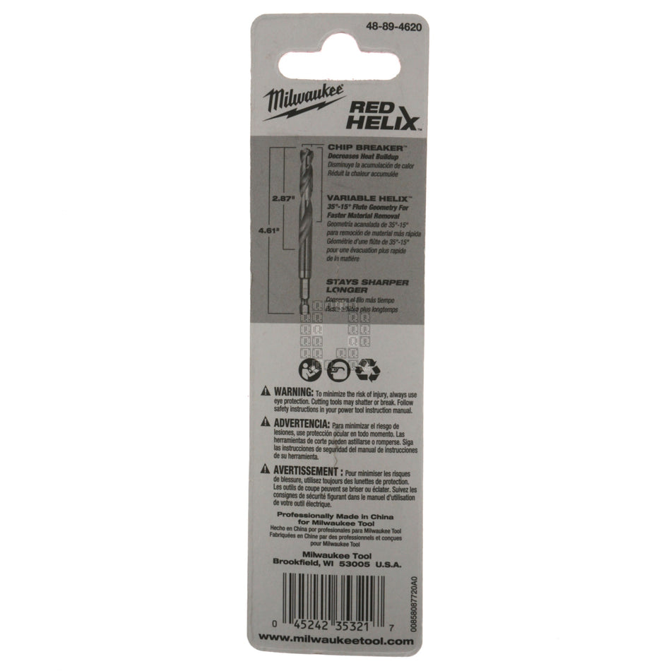 Milwaukee 48-89-4620 SHOCKWAVE RED HELIX Impact Titanium Drill Bit, 23/64"