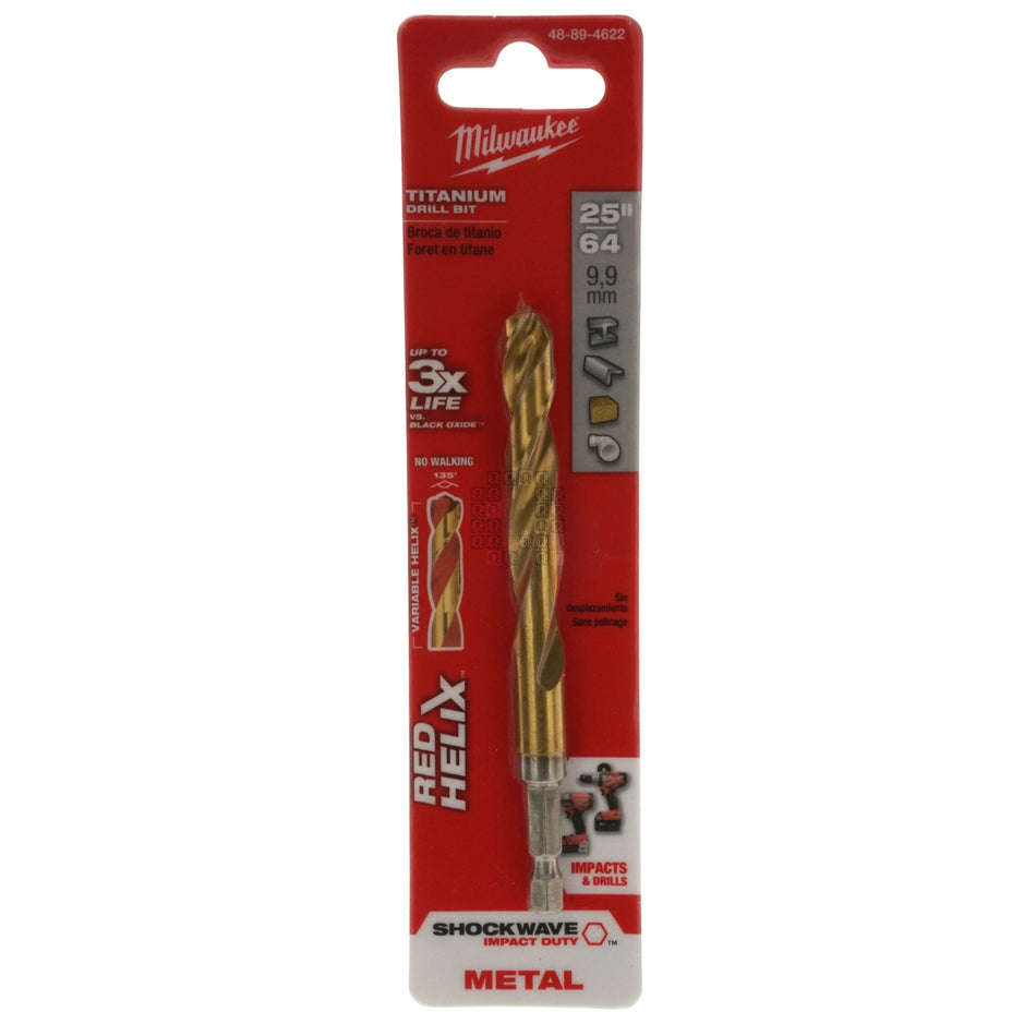 Milwaukee Tool 48-89-4622 SHOCKWAVE RED HELIX Impact Titanium Drill Bit, 25/64", 135° Split Point