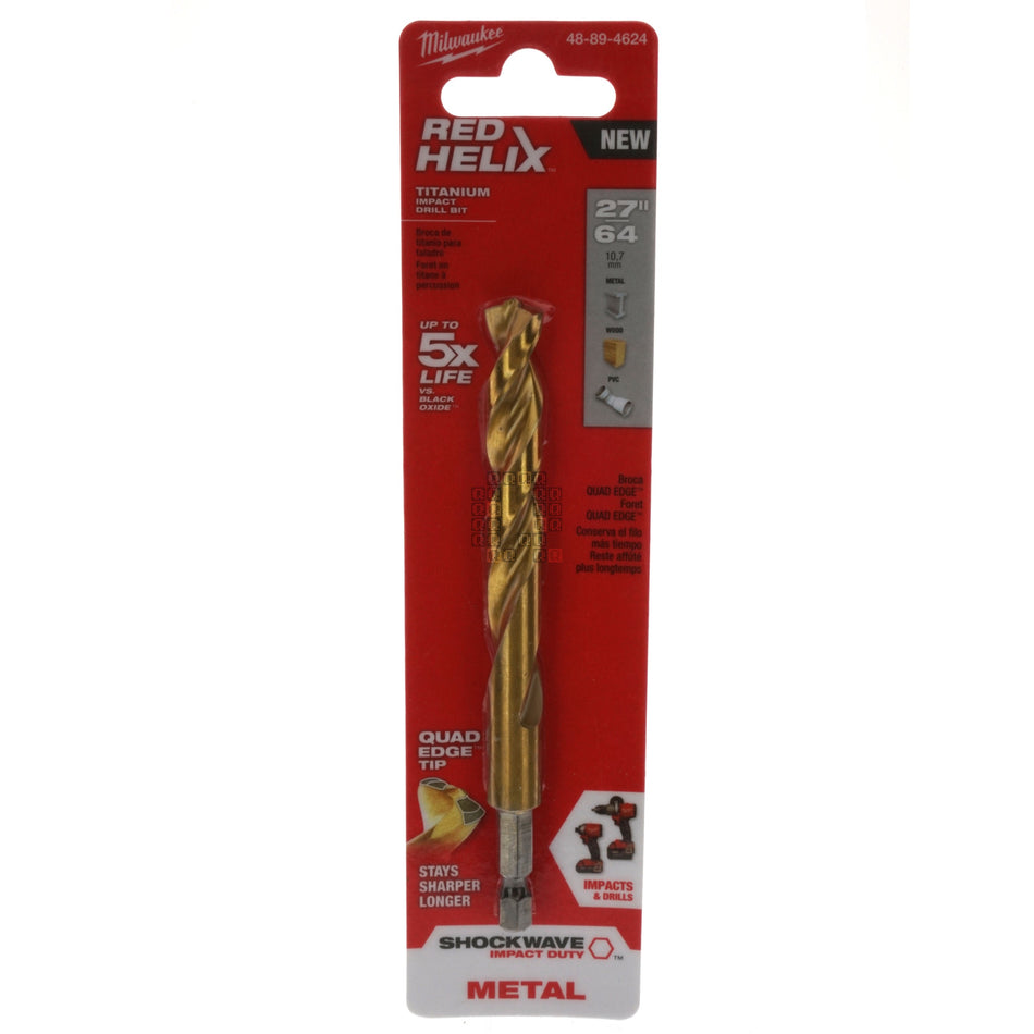 Milwaukee Tool 48-89-4624 SHOCKWAVE RED HELIX Impact Titanium Drill Bit, 27/64"