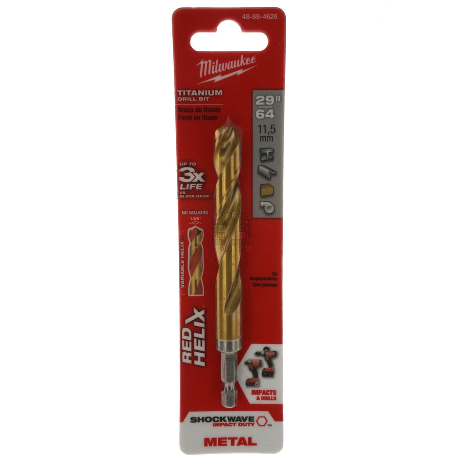 Milwaukee Tool 48-89-4626 SHOCKWAVE RED HELIX Impact Titanium Drill Bit, 29/64"