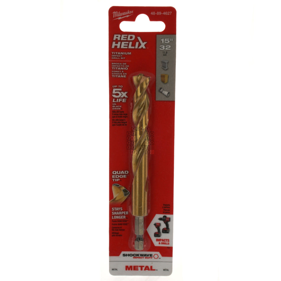 Milwaukee 48-89-4627SHOCKWAVE RED HELIX Impact Titanium Drill Bit, 15/32" Diameter
