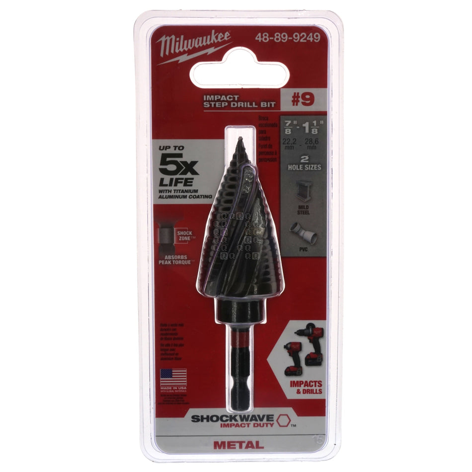Milwaukee Tool 48-89-9249 SHOCKWAVE Impact Duty #9 Step Drill, 7/8" to 1-1/8"