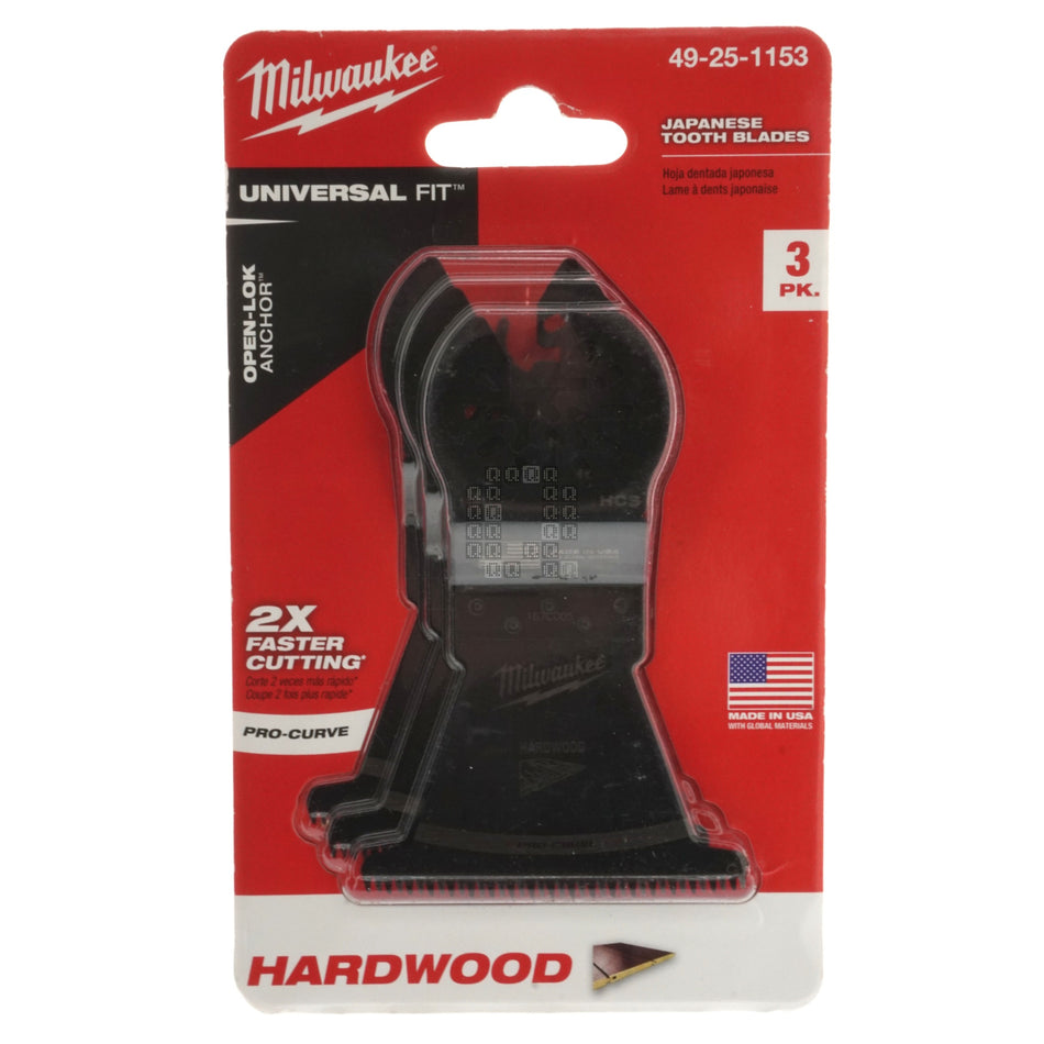 Milwaukee Tool 49-25-1153 OPEN-LOK HCS 2-1/2" Japanese Tooth PRO-CURVE Hardwood Multi-tool Blade