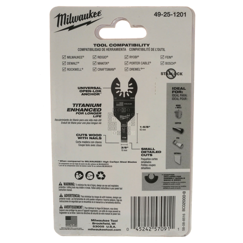 Milwaukee Tool 49-25-1201 OPEN-LOK 3/8" TiN Multi-Material Multi-Tool Blade