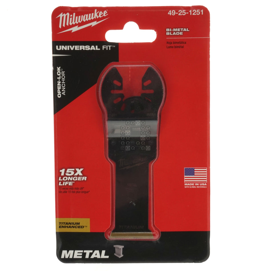 Milwaukee 49-25-1251 Open-lok 1-1/8" Titanium Charged Bi-Metal Thin Metal Multi-tool Blade