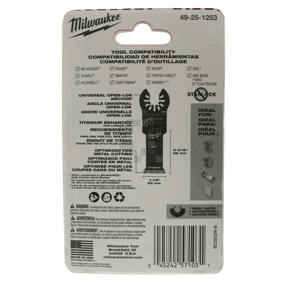 Milwaukee Tool 49-25-1253 Open-Lok 1-1/8" Titanium Charged Bi-Metal Multi-Tool Blade