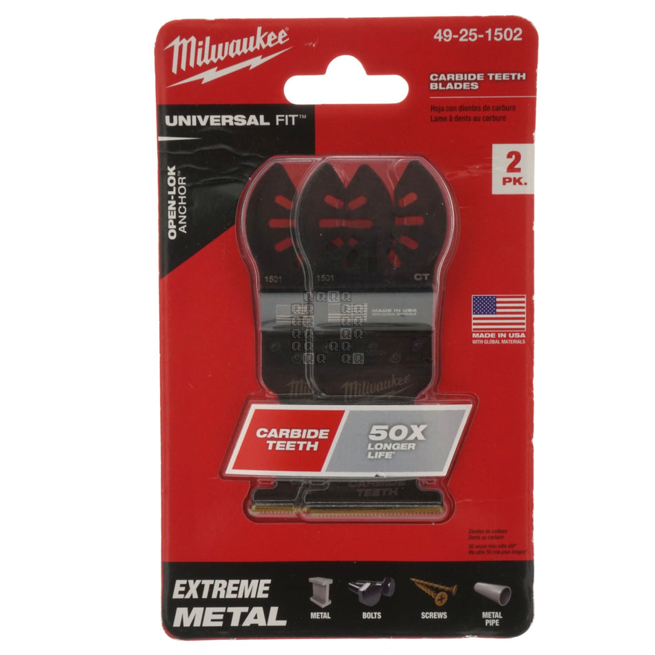 Milwaukee Tool 49-25-1502 Carbide Teeth TiN Plated OPEN-LOK Oscillating Tool Blade, 2-Pack