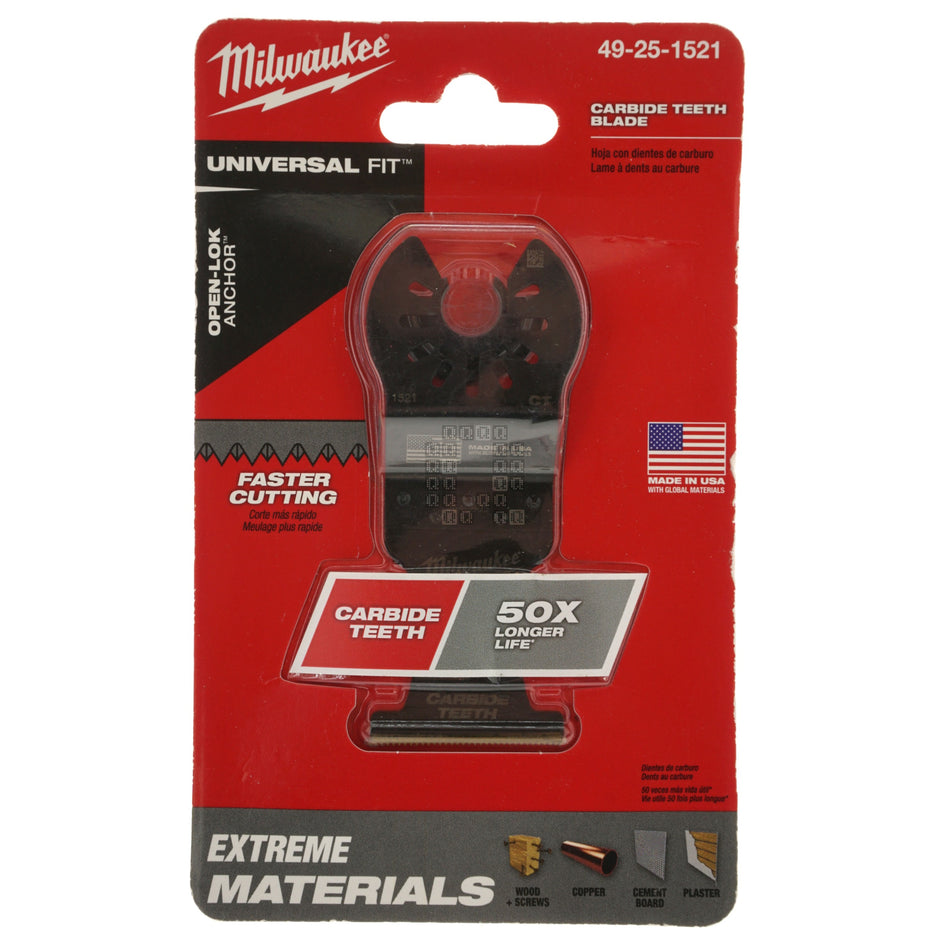 Milwaukee Tool 49-25-1521 Universal Fit OPEN-LOK 1-3/8" Carbide Teeth Multi-Material Multi-Tool Blade
