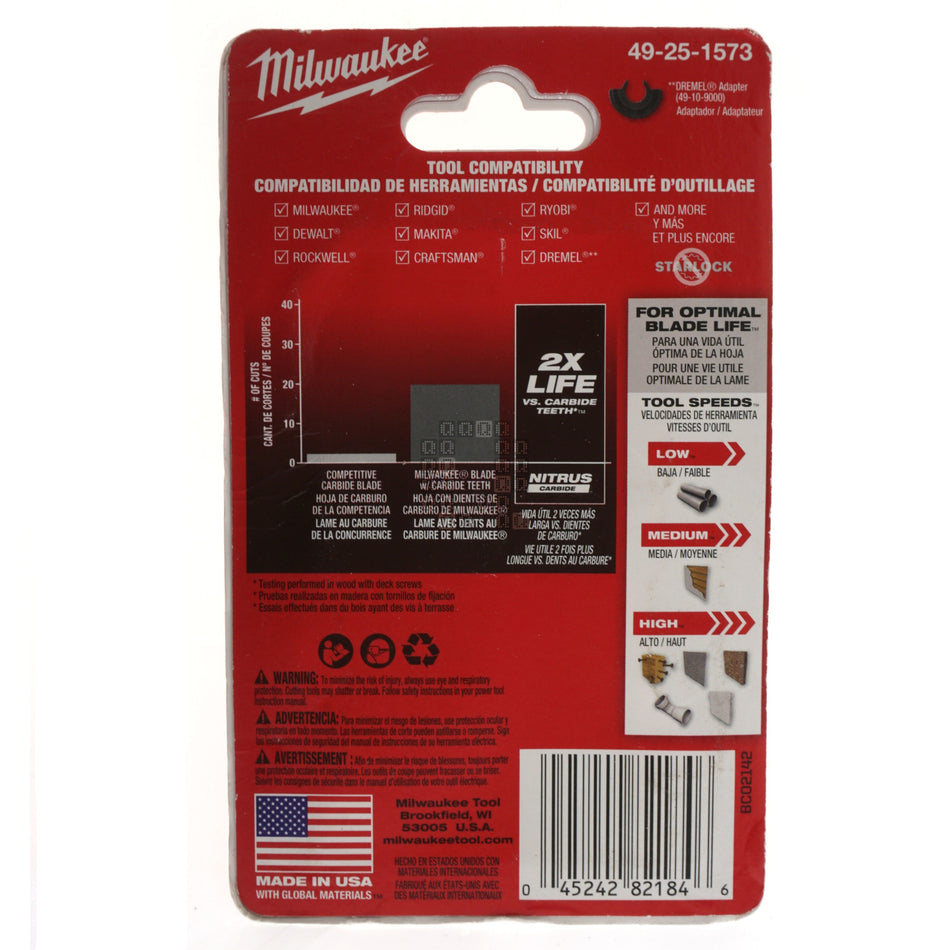 Milwaukee 49-25-1573 NITRUS CARBIDE Extreme Materials Universal Fit OPEN-LOK Multi-Tool Blade, 3-Pack