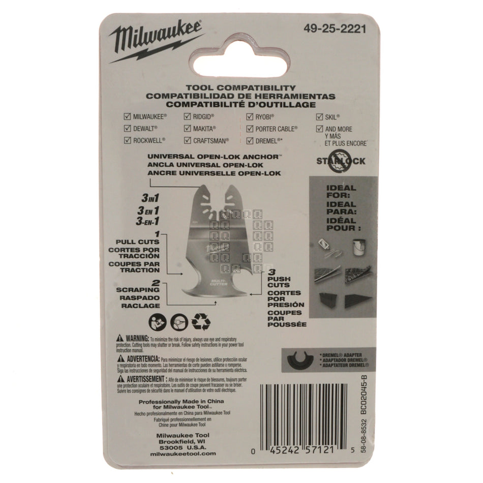 Milwaukee Tool 49-25-2221 OPEN-LOK 3-IN-1 Multi-Cutter Scraper Blade