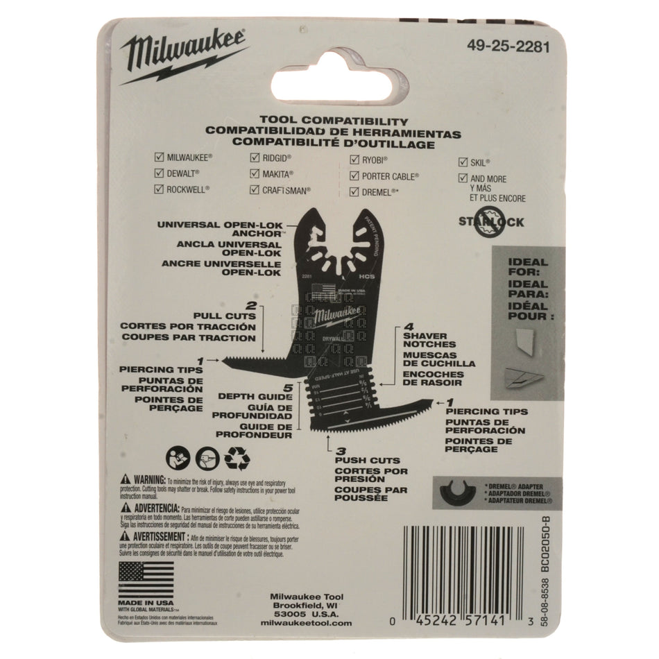 Milwaukee Tool 49-25-2281 OPEN-LOK 5-in-1 Drywall Oscillating Tool Blade