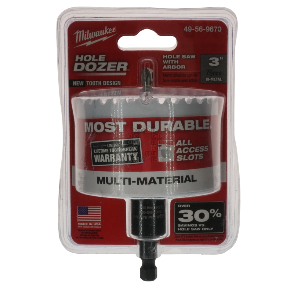 Milwaukee Tool 49-56-9670 3" HOLE DOZER Bi-Metal Hole Saw with Arbor