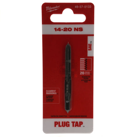 Milwaukee Tool 49575133 49-57-5133 1/4"-20 NS HCS High Carbon Steel SAE Straight Flute Plug Tap, Black Oxide Package Front