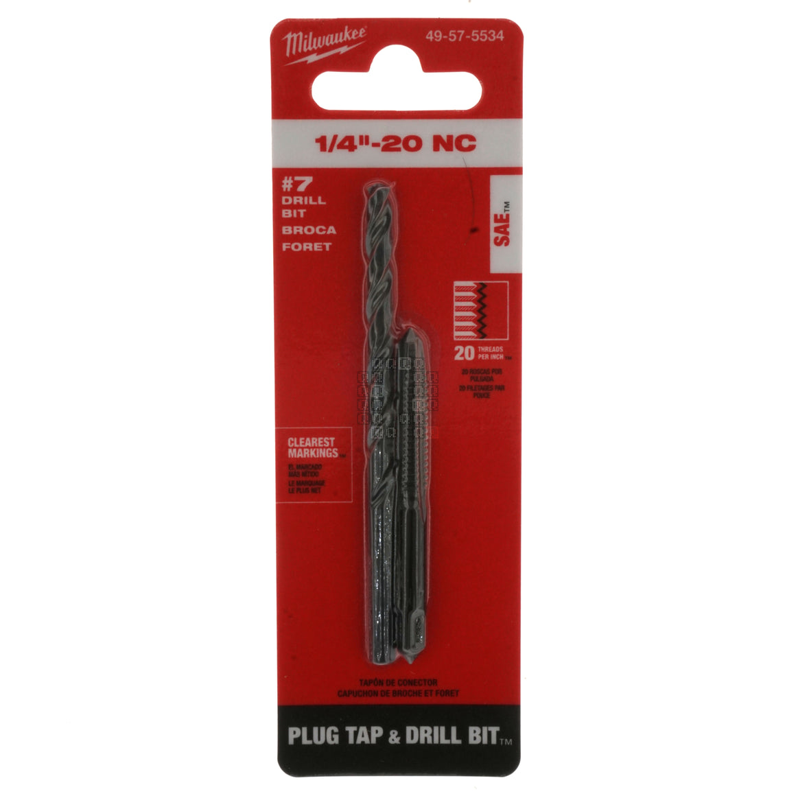 Milwaukee Tool 49-57-5534 1/4"-20 NC Straight Flute Plug Tap & #7 Drill Bit Package Front