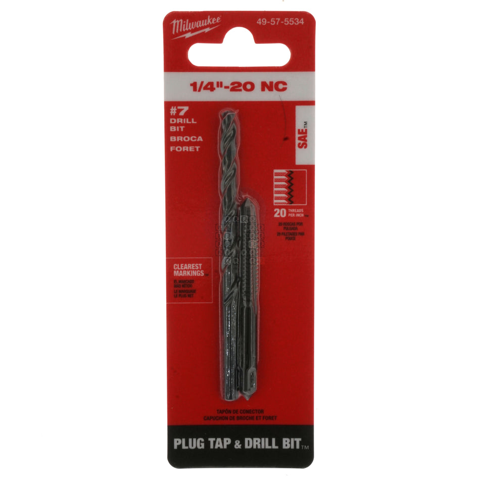 Milwaukee Tool 49-57-5534 1/4"-20 NC Straight Flute Plug Tap & #7 Drill Bit Package Front