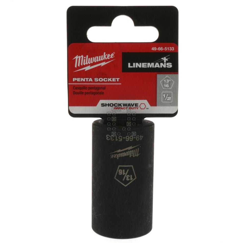 Milwaukee Tool 49-66-5133 SHOCKWAVE Lineman's Penta Socket, 1/2" Square Drive